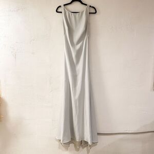 Theia Bridesmaid Bianca Twist Back Maxi Gown in Silver Size 6